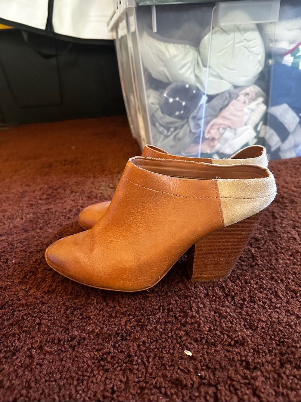 Tan Leather Block Heel Booties - Women
